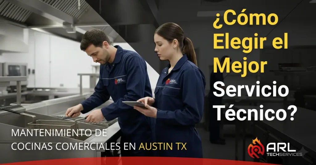 Técnicos de ARL Tech Services realizando el mantenimiento en una cocina comercial en Austin, TX.